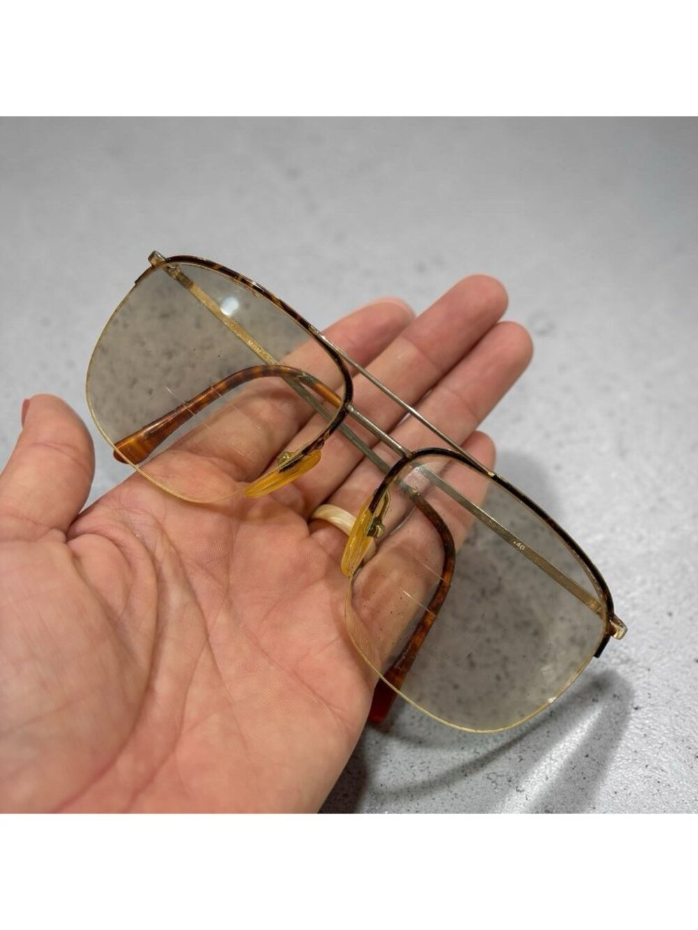 Vintage Mens Bifocal Glasses Wire Rimmed Gold Tone 1980s Aviator Double Bridge